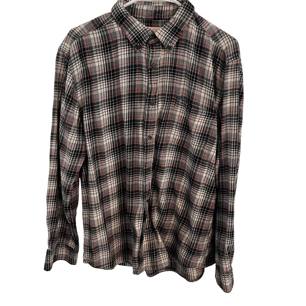 St Johns Bay Flannel Shirt Mens Size Large Gray Plaid Long Sleeves Outdoor Cabin